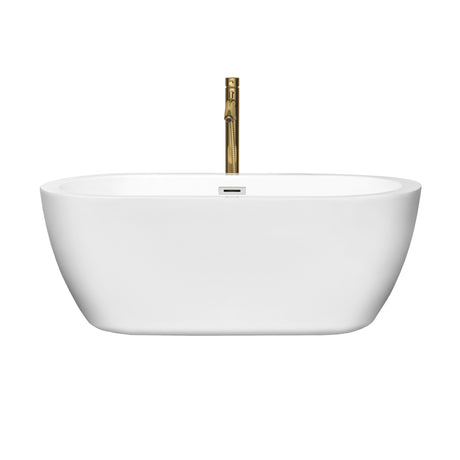 Soho 60 Inch Freestanding Bathtub in White with Polished Chrome Trim and Floor Mounted Faucet in Brushed Gold