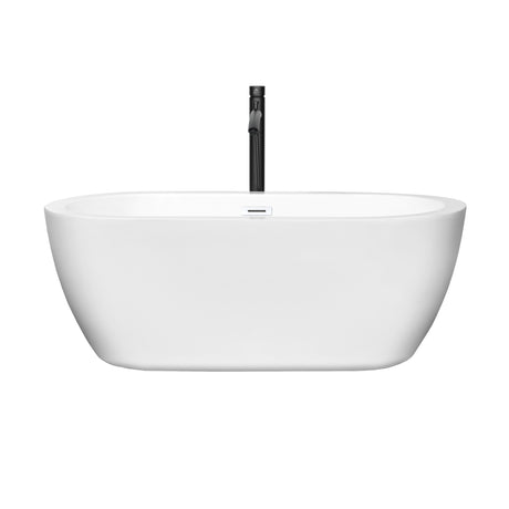 Soho 60 Inch Freestanding Bathtub in White with Shiny White Trim and Floor Mounted Faucet in Matte Black