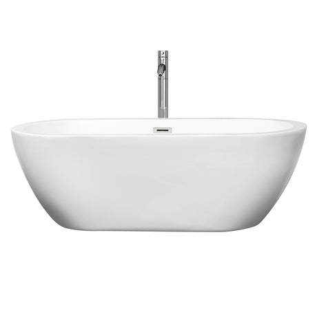 Soho 68 Inch Freestanding Bathtub in White with Floor Mounted Faucet Drain and Overflow Trim in Polished Chrome