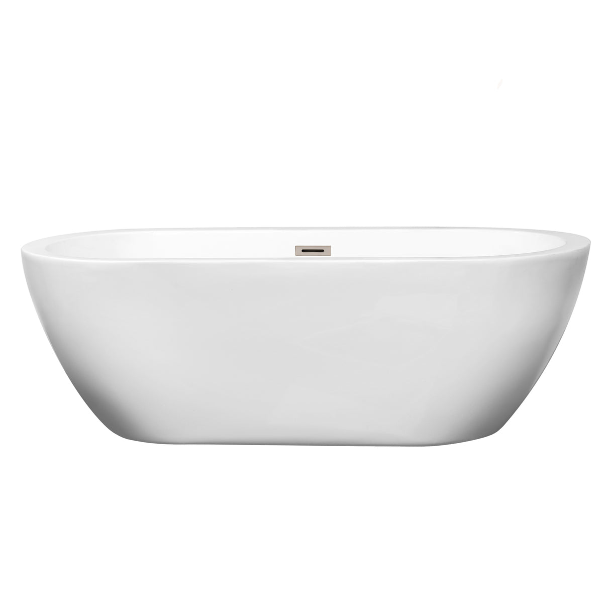 Soho 68 Inch Freestanding Bathtub in White with Brushed Nickel Drain and Overflow Trim
