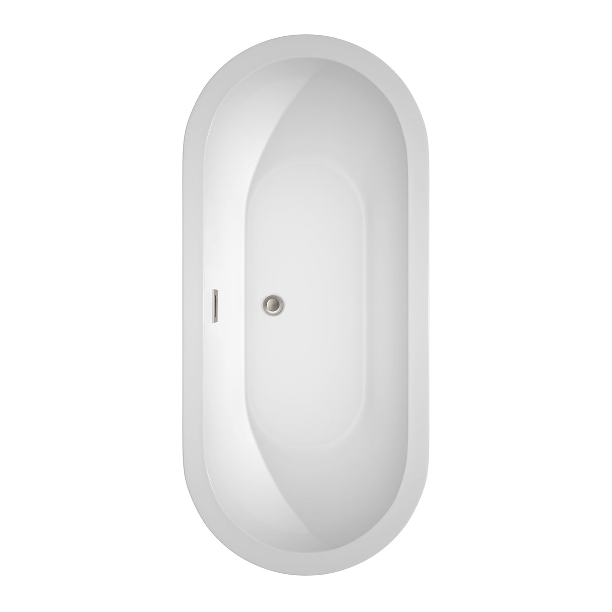 Soho 68 Inch Freestanding Bathtub in White with Brushed Nickel Drain and Overflow Trim