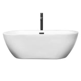 Soho 68 Inch Freestanding Bathtub in White with Floor Mounted Faucet Drain and Overflow Trim in Matte Black