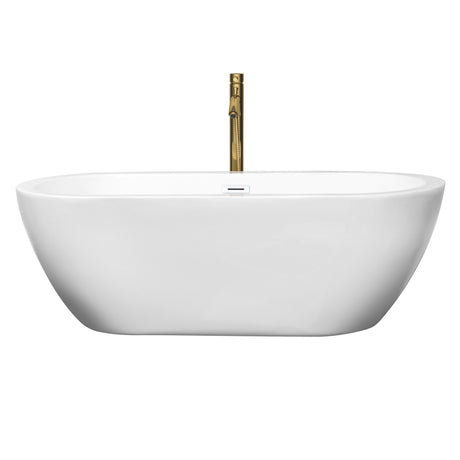 Soho 68 Inch Freestanding Bathtub in White with Shiny White Trim and Floor Mounted Faucet in Brushed Gold