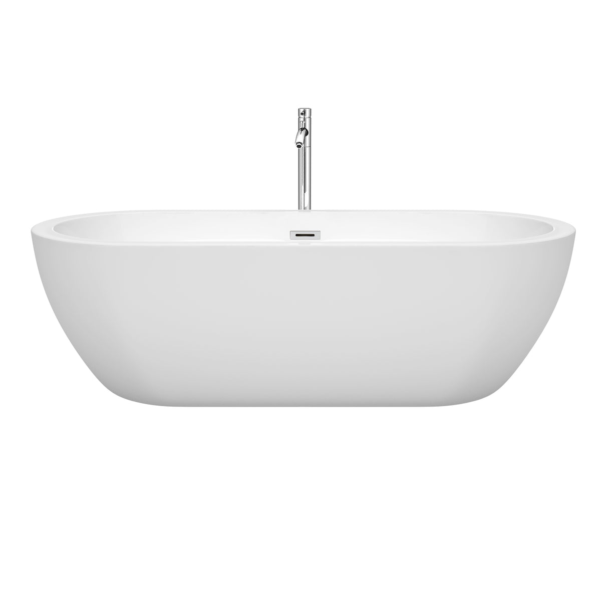 Soho 72 Inch Freestanding Bathtub in White with Floor Mounted Faucet Drain and Overflow Trim in Polished Chrome