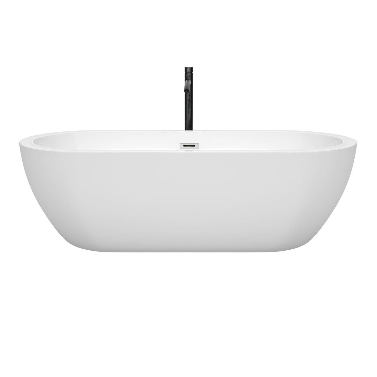 Soho 72 Inch Freestanding Bathtub in White with Polished Chrome Trim and Floor Mounted Faucet in Matte Black