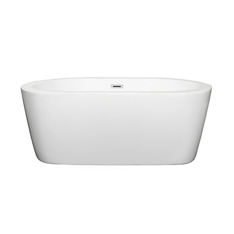 Mermaid 60 Inch Freestanding Bathtub in White with Polished Chrome Drain and Overflow Trim