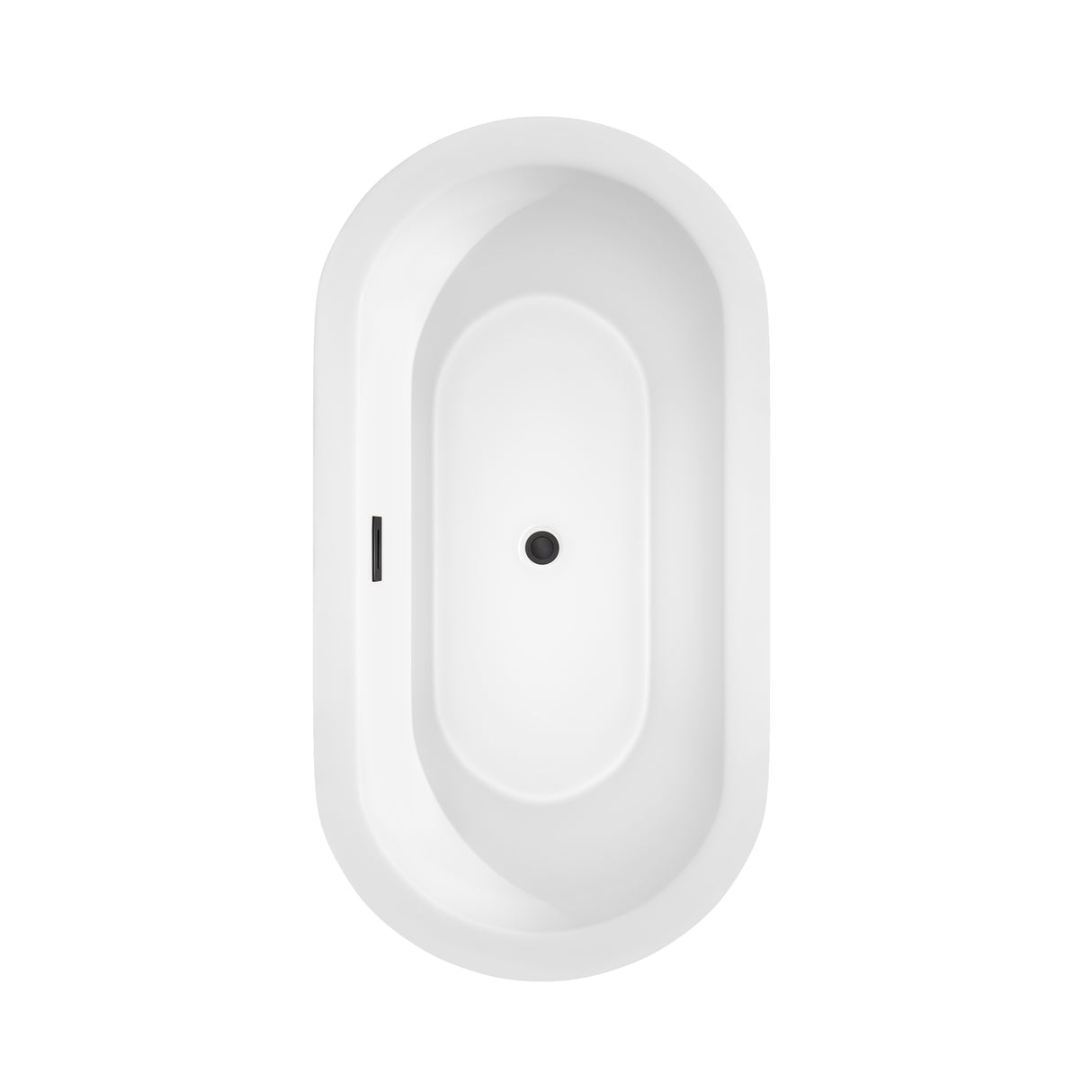 Mermaid 60 Inch Freestanding Bathtub in Black with White Interior with Floor Mounted Faucet Drain and Overflow Trim in Matte Black