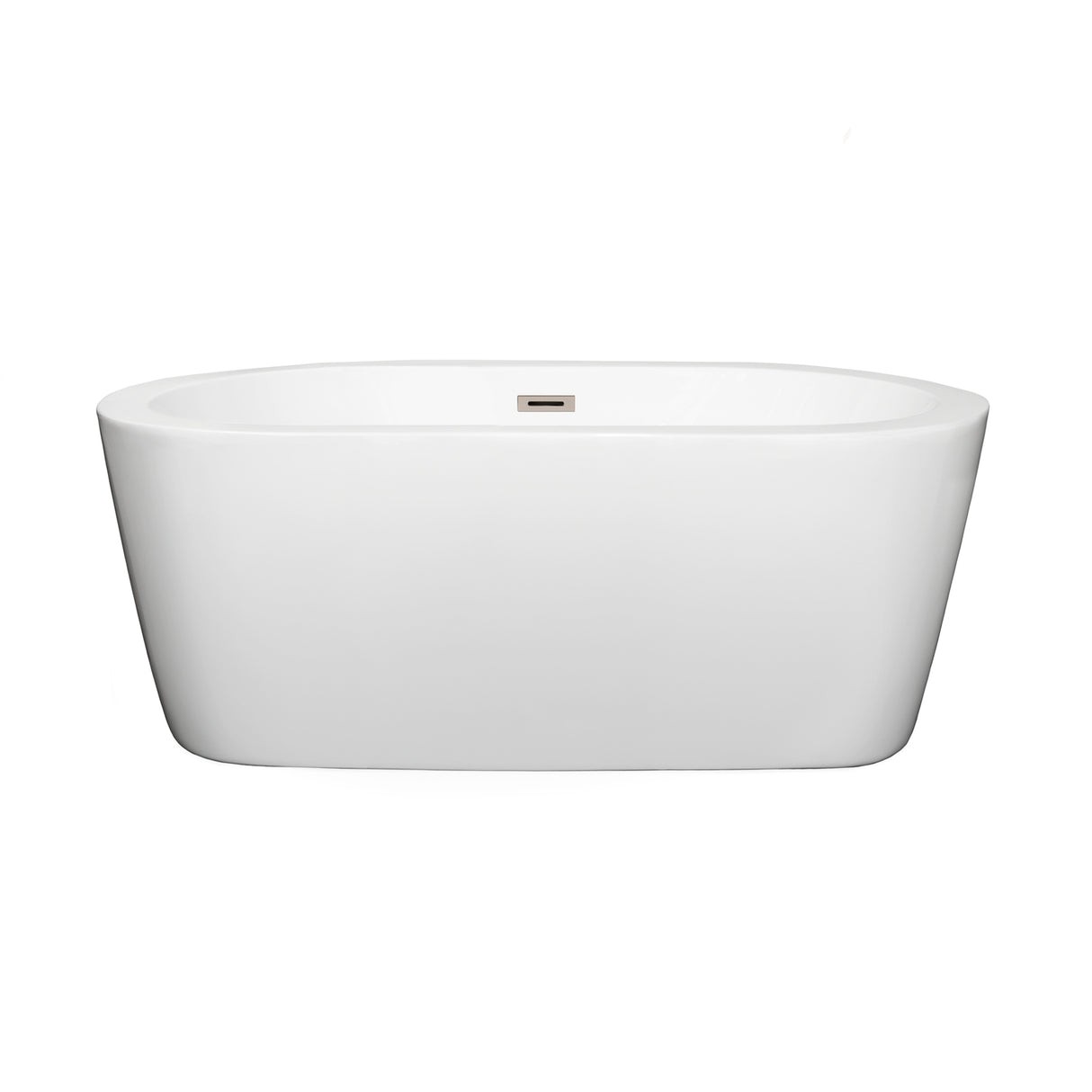 Mermaid 60 Inch Freestanding Bathtub in White with Brushed Nickel Drain and Overflow Trim