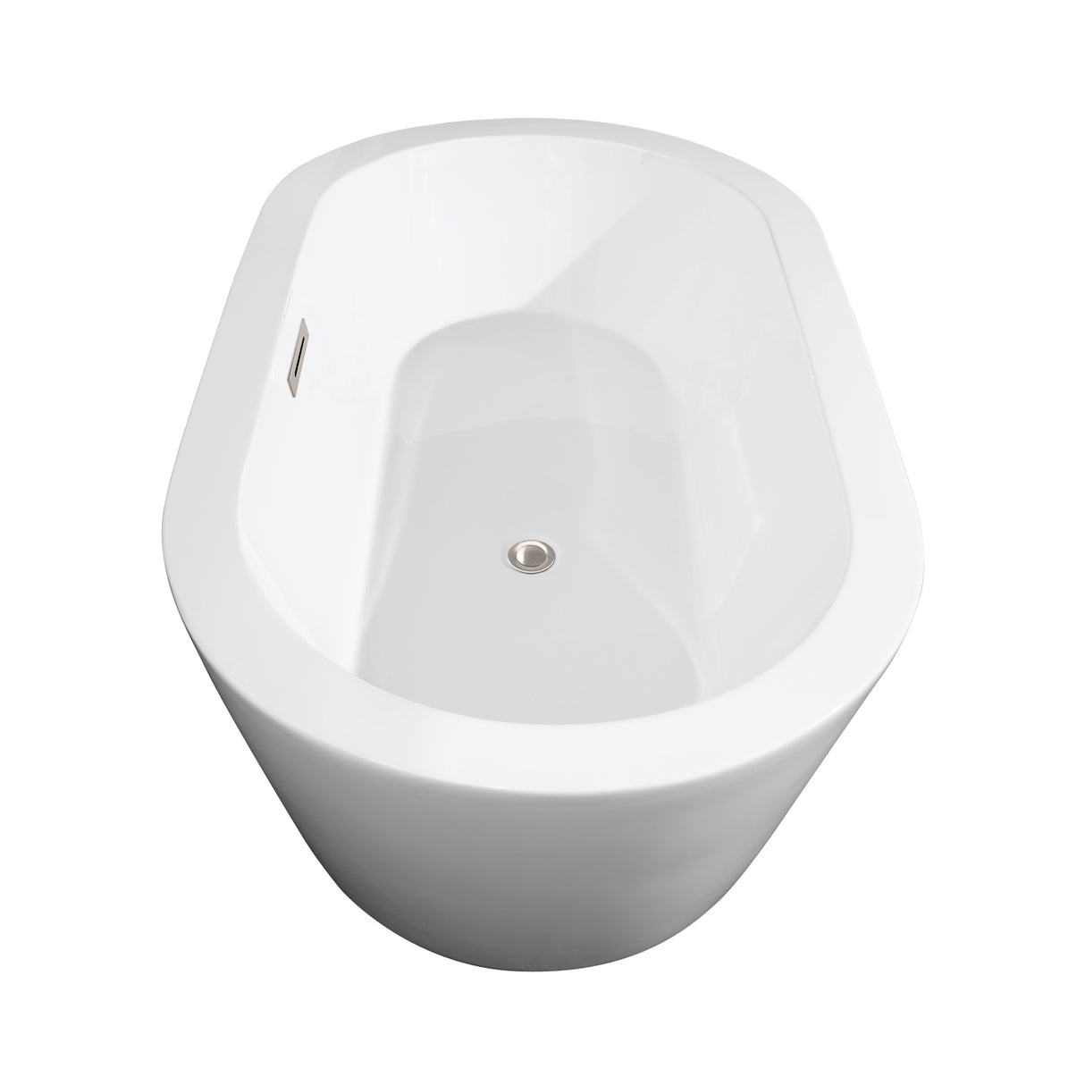 Mermaid 60 Inch Freestanding Bathtub in White with Floor Mounted Faucet Drain and Overflow Trim in Brushed Nickel