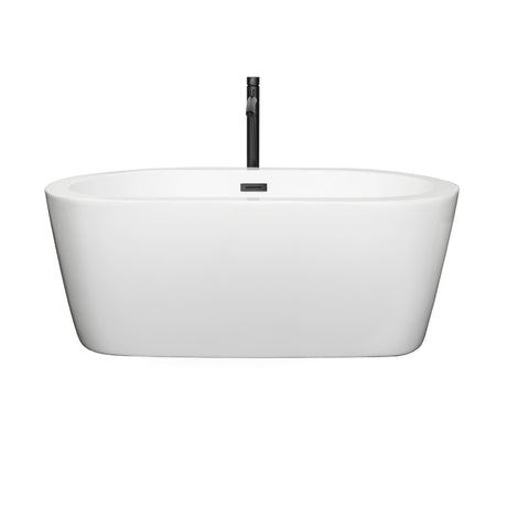Mermaid 60 Inch Freestanding Bathtub in White with Floor Mounted Faucet Drain and Overflow Trim in Matte Black