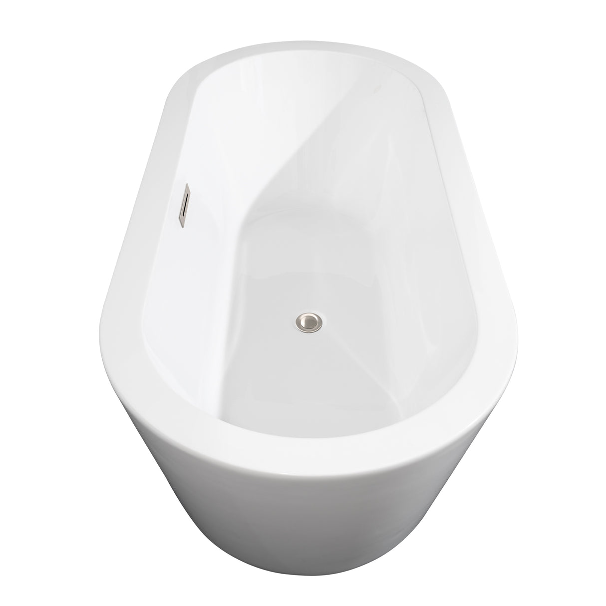 Mermaid 67 Inch Freestanding Bathtub in White with Brushed Nickel Drain and Overflow Trim