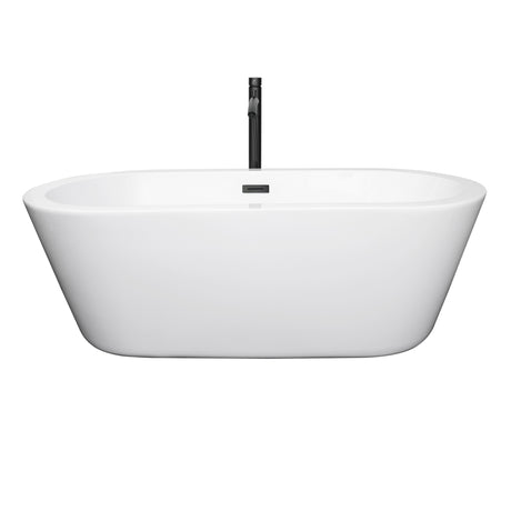 Mermaid 67 Inch Freestanding Bathtub in White with Floor Mounted Faucet Drain and Overflow Trim in Matte Black
