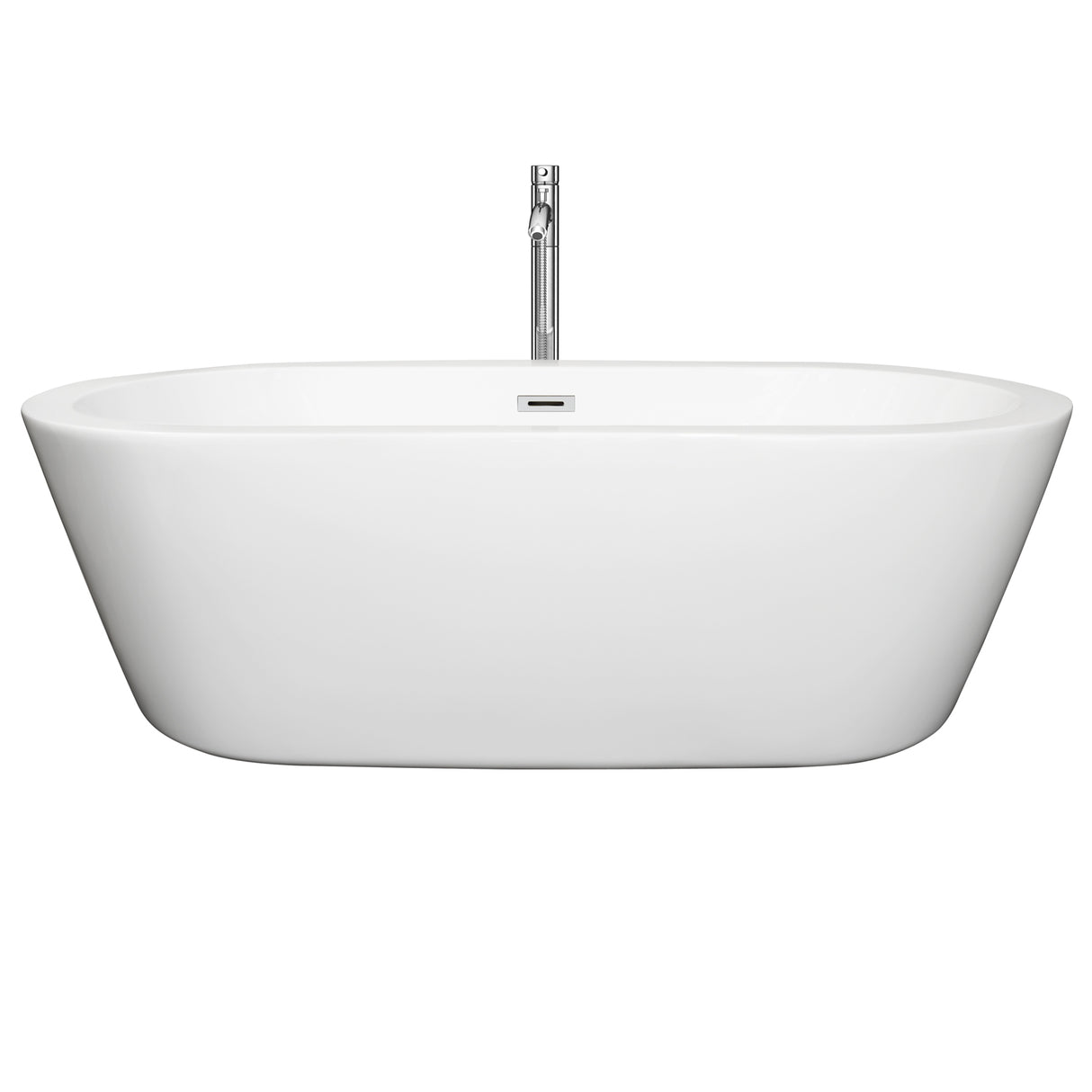 Mermaid 71 Inch Freestanding Bathtub in White with Floor Mounted Faucet Drain and Overflow Trim in Polished Chrome