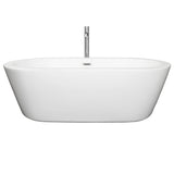 Mermaid 71 Inch Freestanding Bathtub in White with Floor Mounted Faucet Drain and Overflow Trim in Polished Chrome