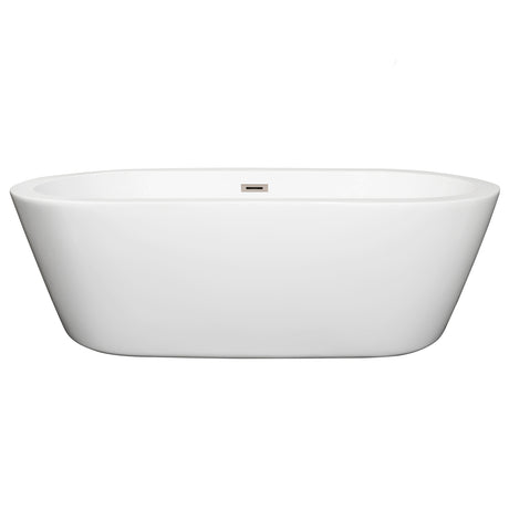 Mermaid 71 Inch Freestanding Bathtub in White with Brushed Nickel Drain and Overflow Trim