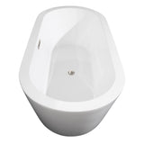 Mermaid 71 Inch Freestanding Bathtub in White with Brushed Nickel Drain and Overflow Trim