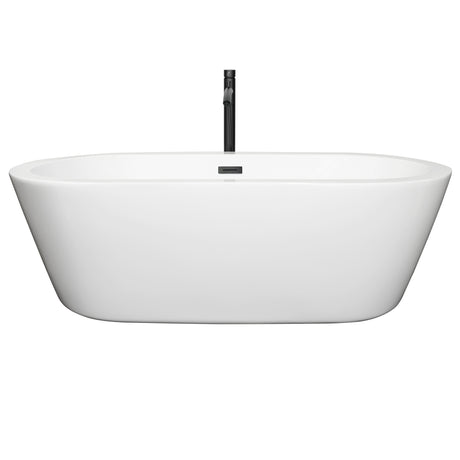 Mermaid 71 Inch Freestanding Bathtub in White with Floor Mounted Faucet Drain and Overflow Trim in Matte Black
