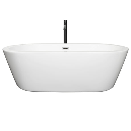 Mermaid 71 Inch Freestanding Bathtub in White with Polished Chrome Trim and Floor Mounted Faucet in Matte Black