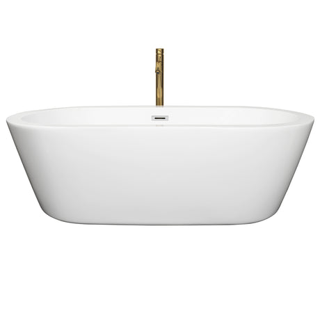 Mermaid 71 Inch Freestanding Bathtub in White with Polished Chrome Trim and Floor Mounted Faucet in Brushed Gold