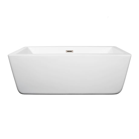 Laura 59 Inch Freestanding Bathtub in White with Brushed Nickel Drain and Overflow Trim