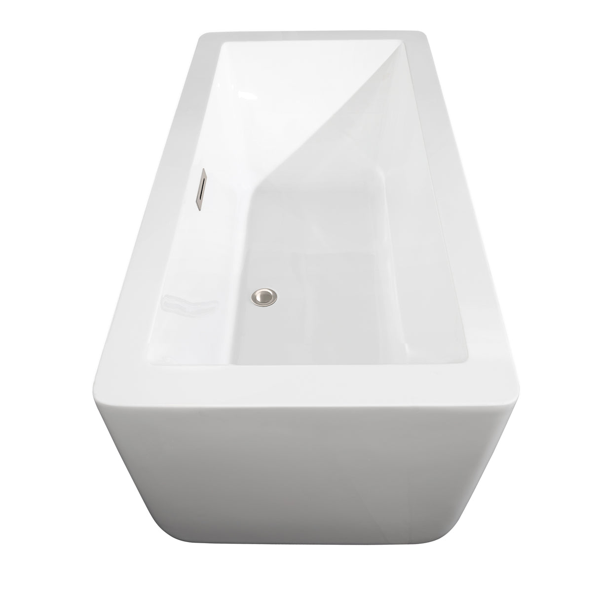 Laura 59 Inch Freestanding Bathtub in White with Brushed Nickel Drain and Overflow Trim