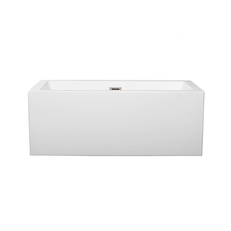 Melody 60 Inch Freestanding Bathtub in White with Brushed Nickel Drain and Overflow Trim