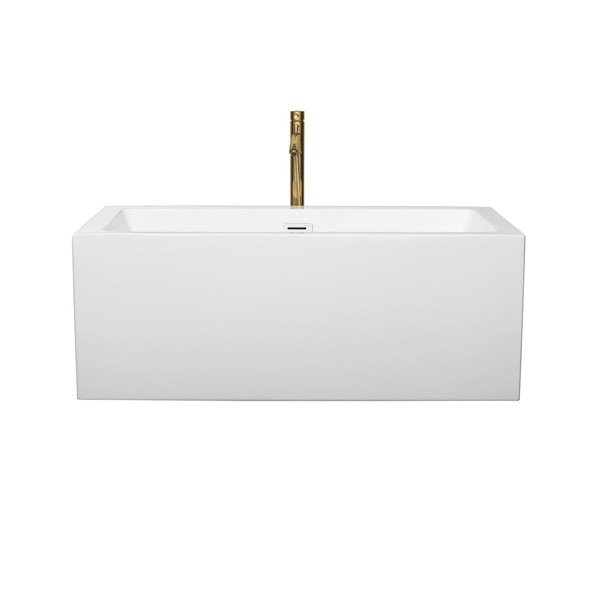 Melody 60 Inch Freestanding Bathtub in White with Shiny White Trim and Floor Mounted Faucet in Brushed Gold