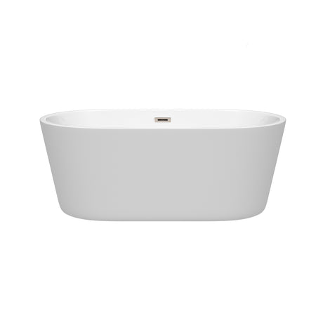 Carissa 60 Inch Freestanding Bathtub in White with Brushed Nickel Drain and Overflow Trim