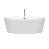 Carissa 67 Inch Freestanding Bathtub in White with Floor Mounted Faucet Drain and Overflow Trim in Brushed Nickel
