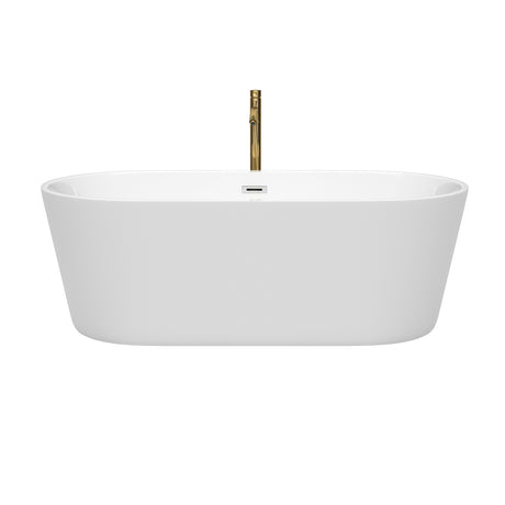 Carissa 67 Inch Freestanding Bathtub in White with Polished Chrome Trim and Floor Mounted Faucet in Brushed Gold