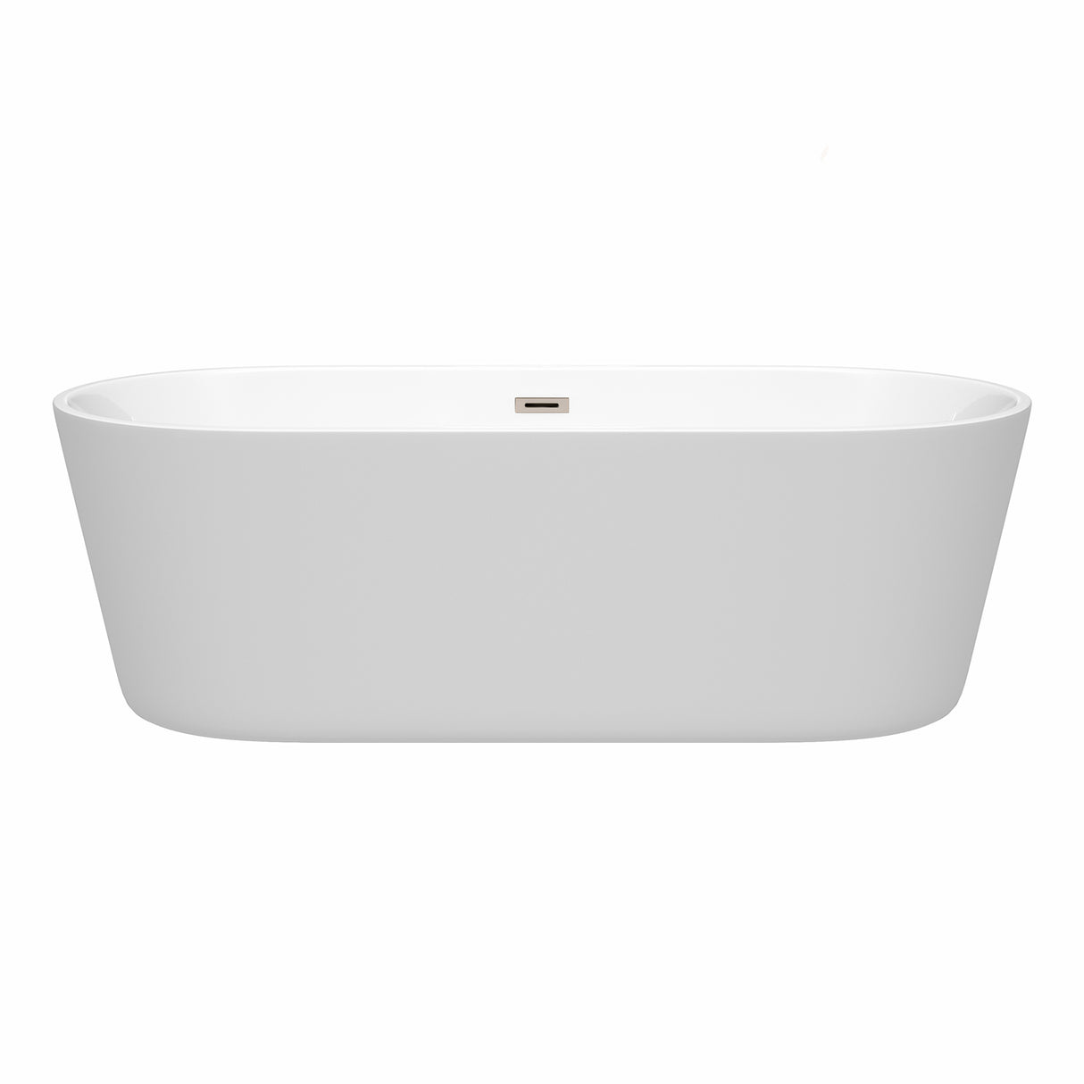 Carissa 71 Inch Freestanding Bathtub in White with Brushed Nickel Drain and Overflow Trim