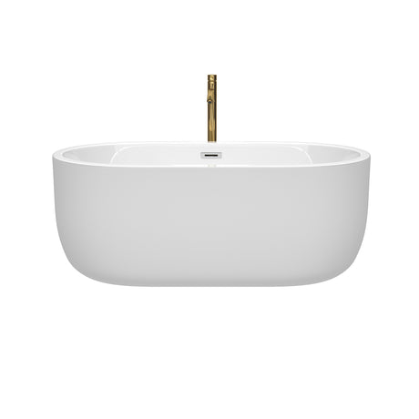 Juliette 60 Inch Freestanding Bathtub in White with Polished Chrome Trim and Floor Mounted Faucet in Brushed Gold