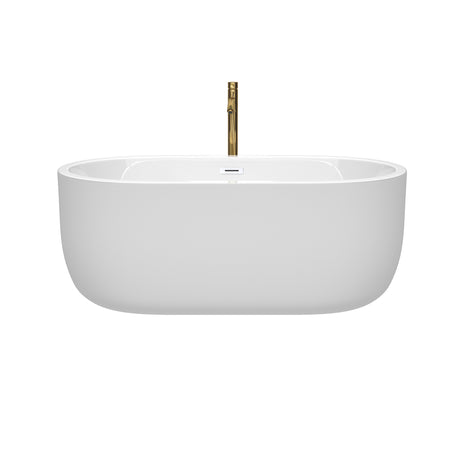 Juliette 60 Inch Freestanding Bathtub in White with Shiny White Trim and Floor Mounted Faucet in Brushed Gold