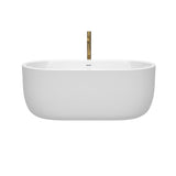 Juliette 60 Inch Freestanding Bathtub in White with Shiny White Trim and Floor Mounted Faucet in Brushed Gold