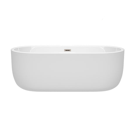 Juliette 67 Inch Freestanding Bathtub in White with Brushed Nickel Drain and Overflow Trim