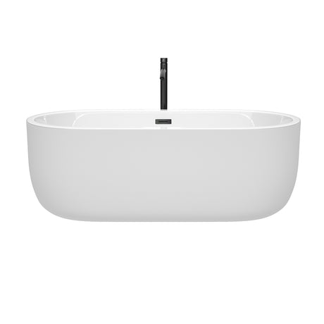 Juliette 67 Inch Freestanding Bathtub in White with Floor Mounted Faucet Drain and Overflow Trim in Matte Black