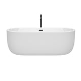 Juliette 67 Inch Freestanding Bathtub in White with Floor Mounted Faucet Drain and Overflow Trim in Matte Black
