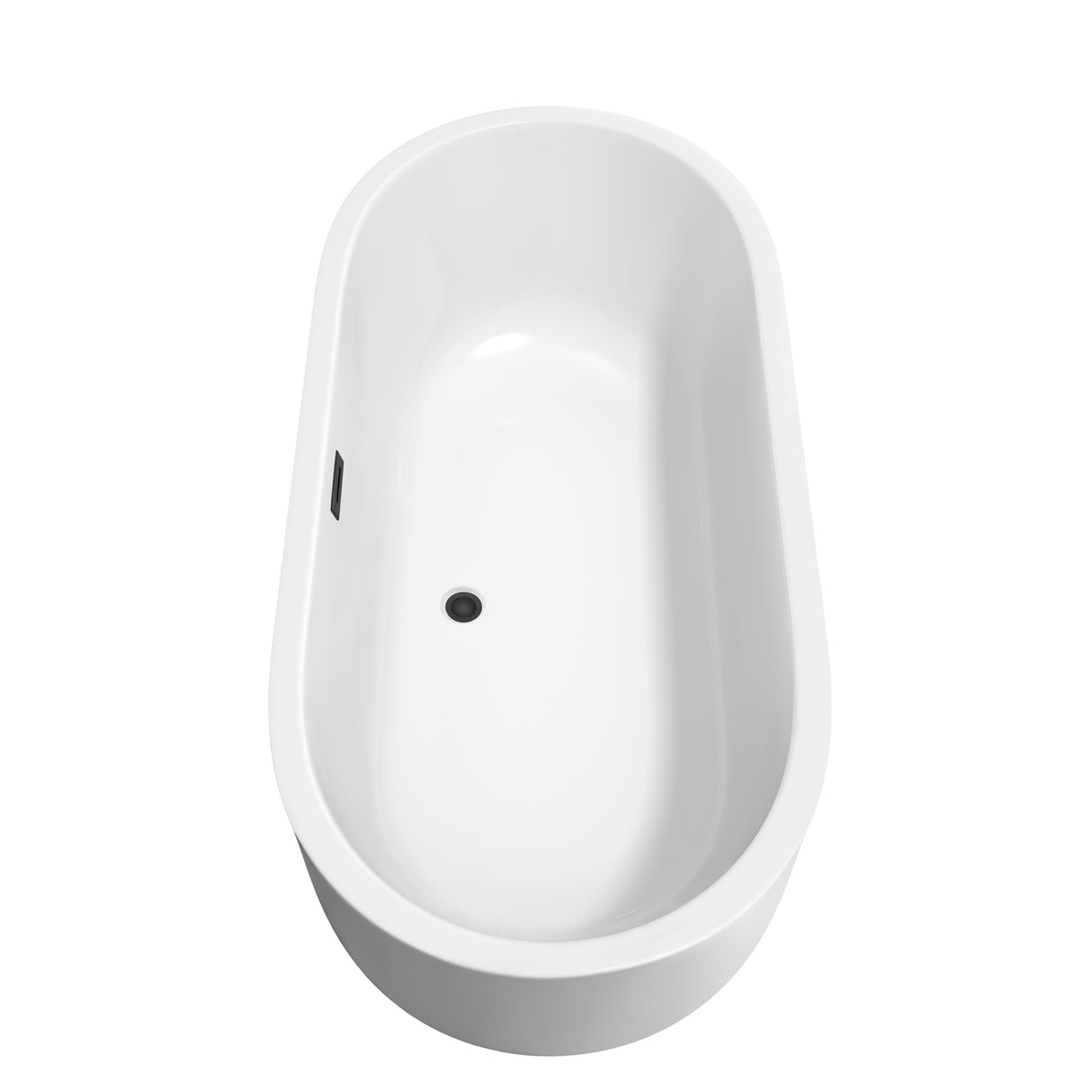 Juliette 67 Inch Freestanding Bathtub in White with Floor Mounted Faucet Drain and Overflow Trim in Matte Black