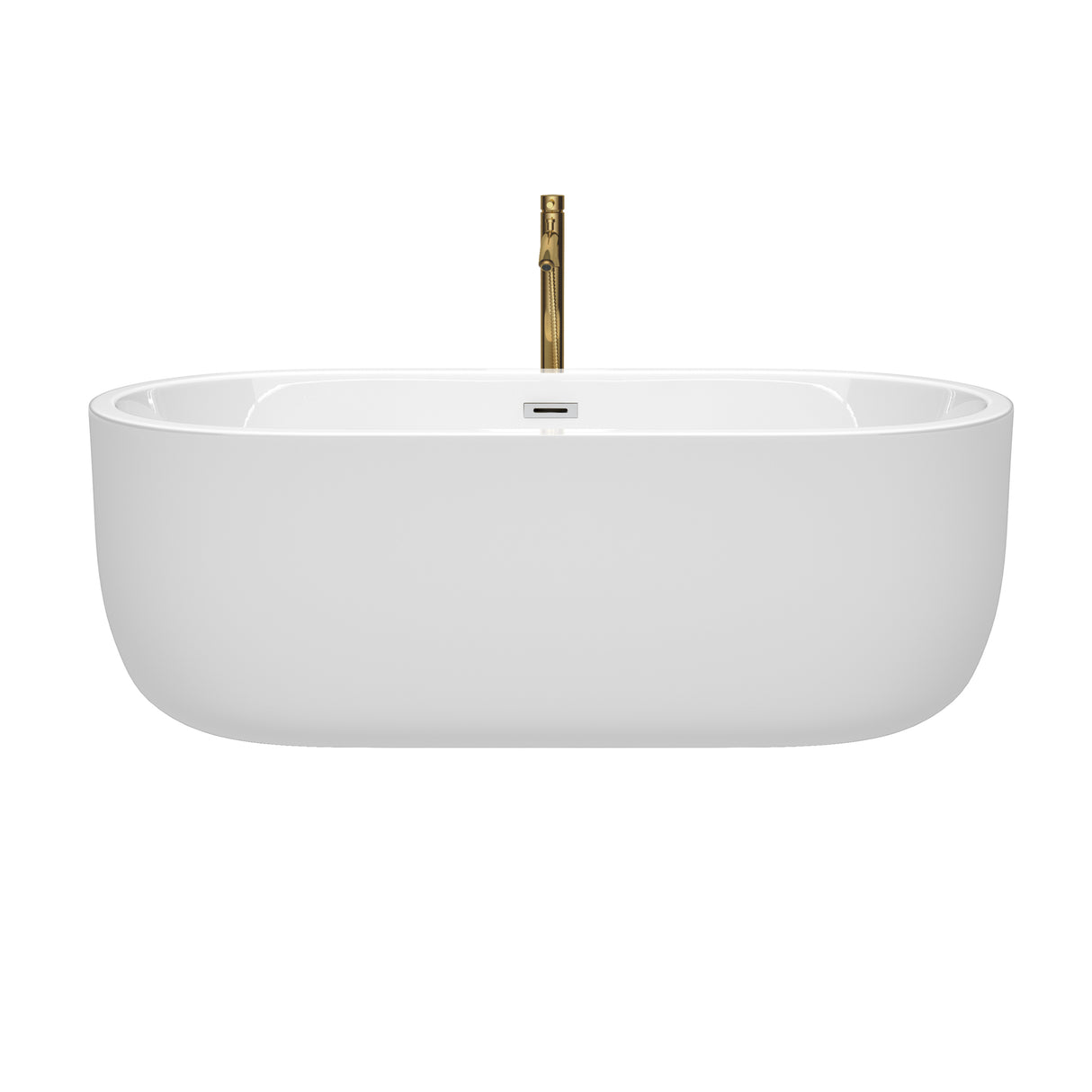 Juliette 67 Inch Freestanding Bathtub in White with Polished Chrome Trim and Floor Mounted Faucet in Brushed Gold