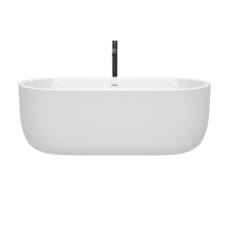 Juliette 67 Inch Freestanding Bathtub in White with Shiny White Trim and Floor Mounted Faucet in Matte Black
