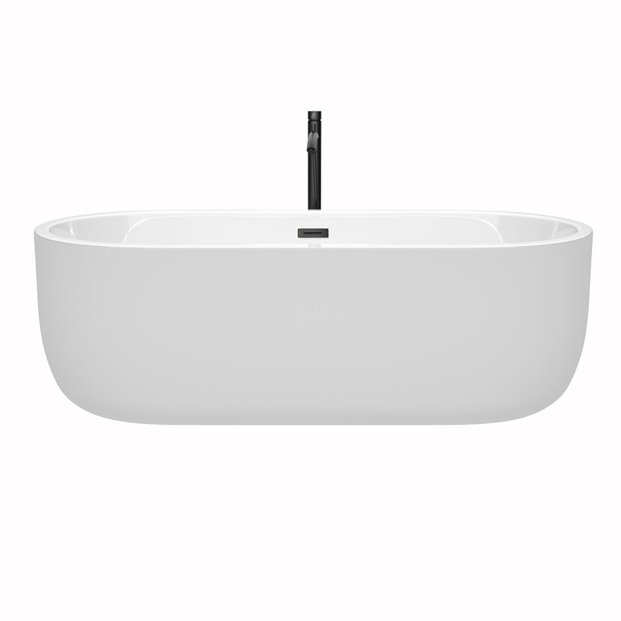 Juliette 71 Inch Freestanding Bathtub in White with Floor Mounted Faucet Drain and Overflow Trim in Matte Black