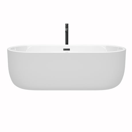 Juliette 71 Inch Freestanding Bathtub in White with Floor Mounted Faucet Drain and Overflow Trim in Matte Black