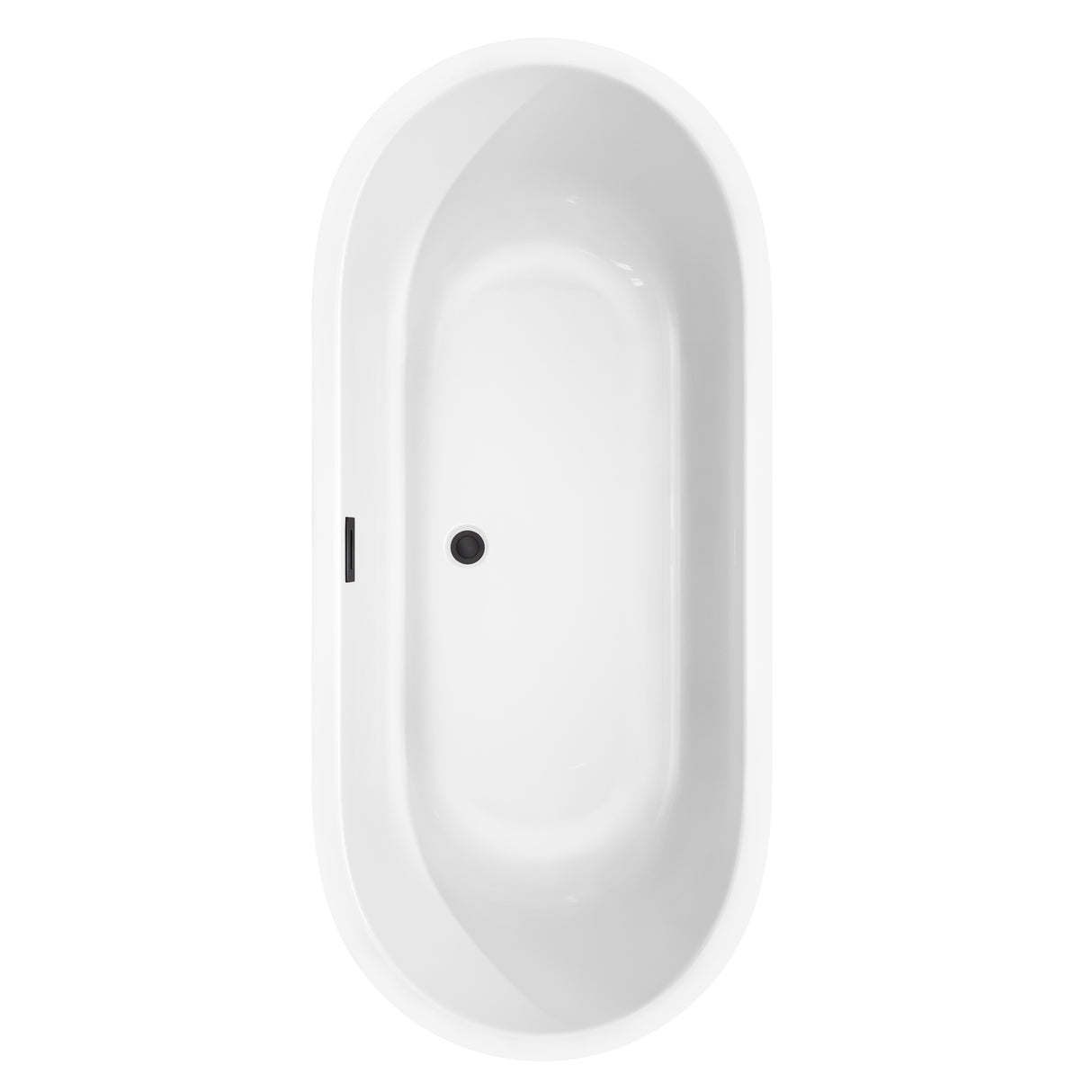 Juliette 71 Inch Freestanding Bathtub in White with Matte Black Drain and Overflow Trim