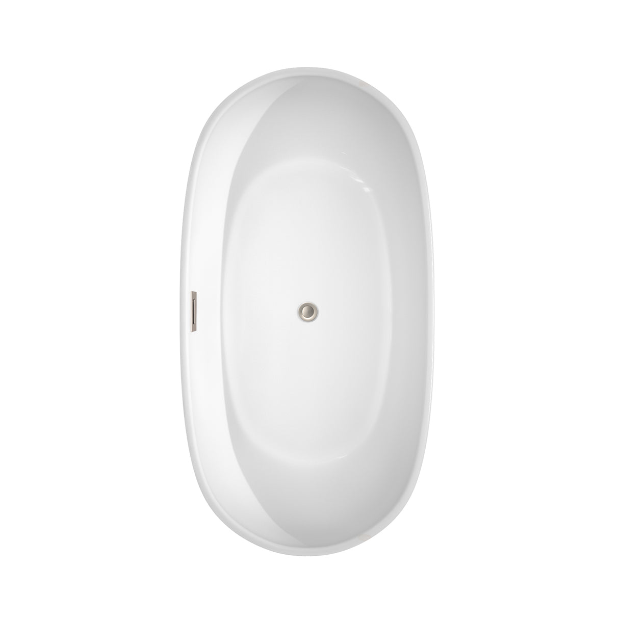 Rebecca 60 Inch Freestanding Bathtub in White with Floor Mounted Faucet Drain and Overflow Trim in Brushed Nickel