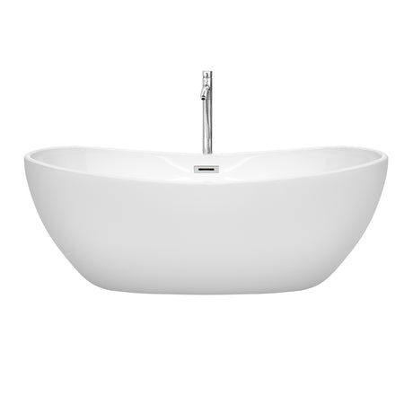 Rebecca 65 Inch Freestanding Bathtub in White with Floor Mounted Faucet Drain and Overflow Trim in Polished Chrome