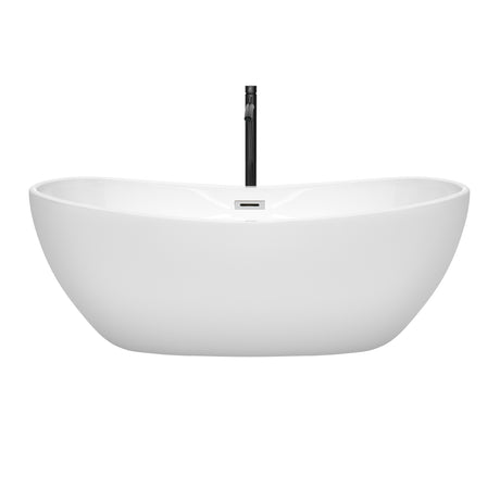 Rebecca 65 Inch Freestanding Bathtub in White with Polished Chrome Trim and Floor Mounted Faucet in Matte Black