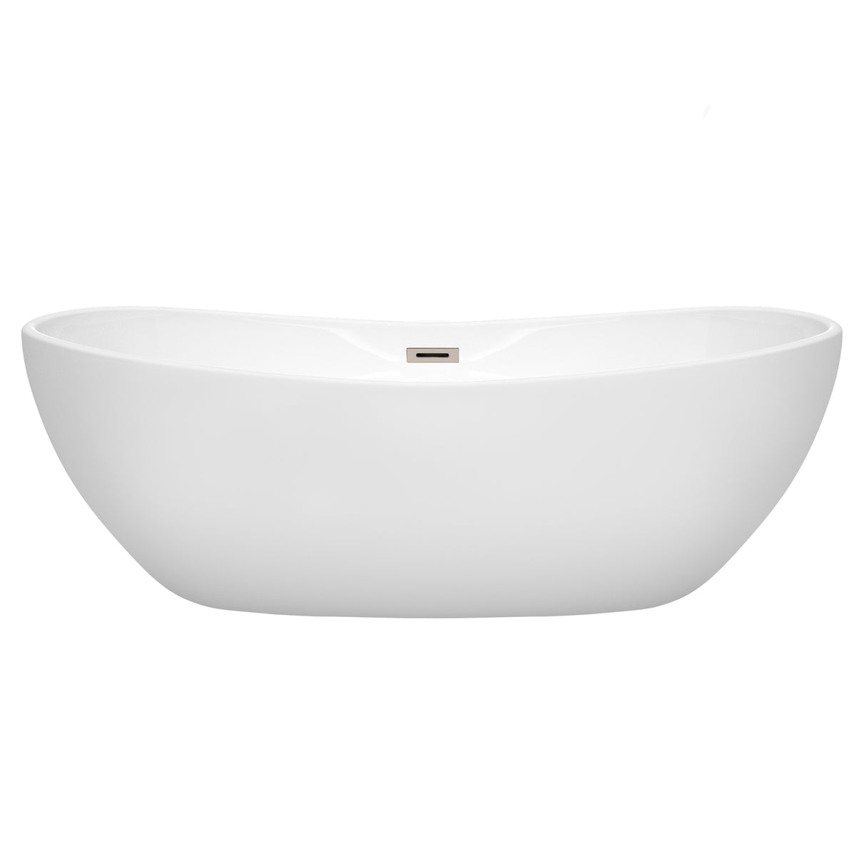 Rebecca 70 Inch Freestanding Bathtub in White with Brushed Nickel Drain and Overflow Trim