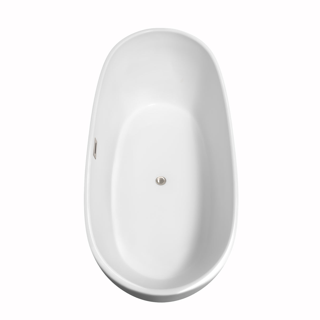 Rebecca 70 Inch Freestanding Bathtub in White with Brushed Nickel Drain and Overflow Trim