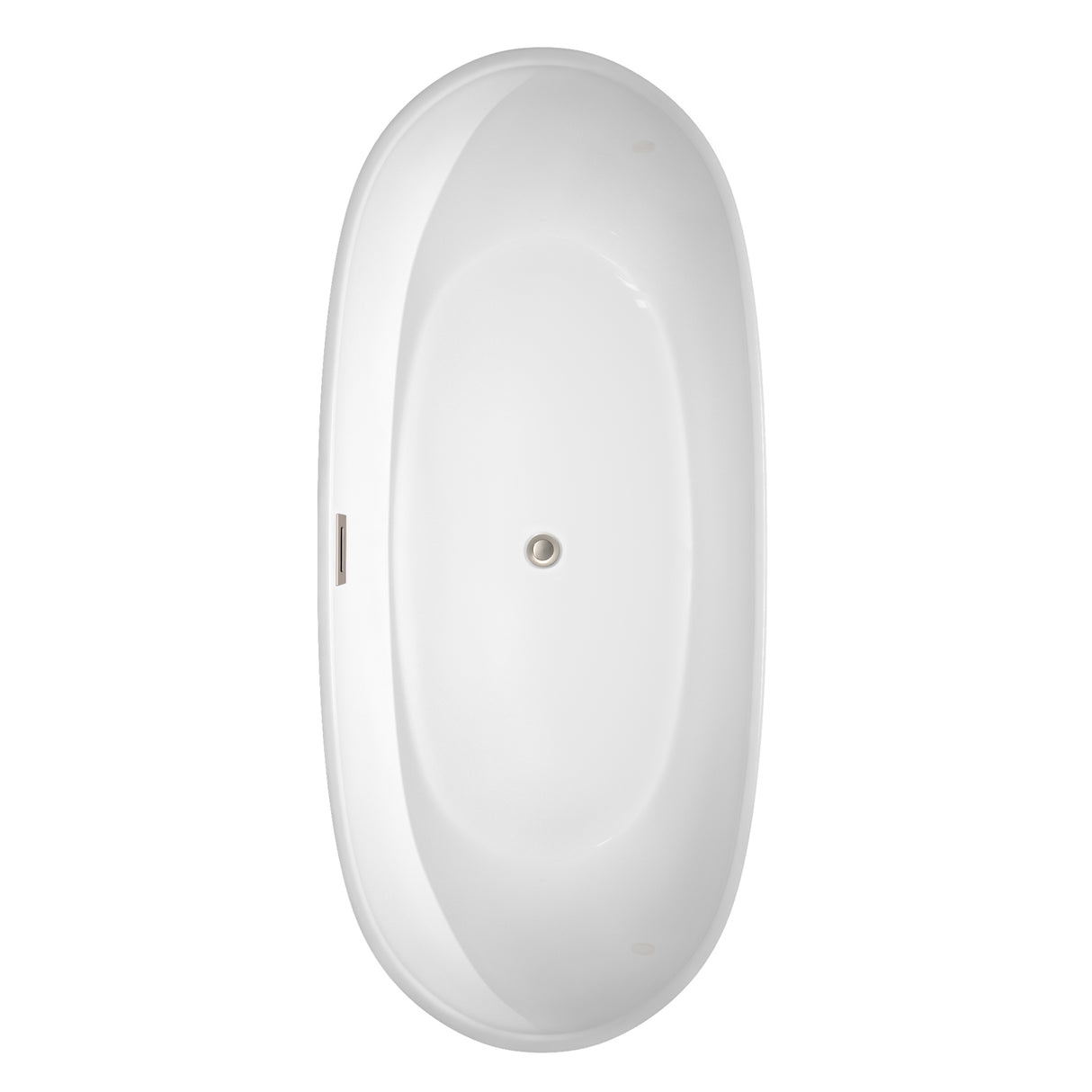 Rebecca 70 Inch Freestanding Bathtub in White with Brushed Nickel Drain and Overflow Trim