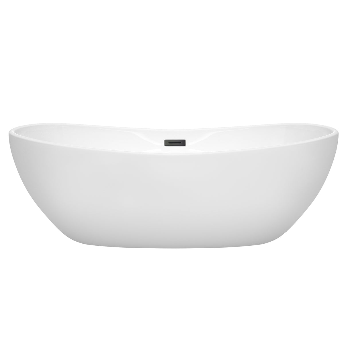 Rebecca 70 Inch Freestanding Bathtub in White with Matte Black Drain and Overflow Trim